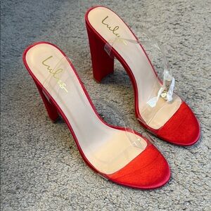 Lulu's Red Block Heel with Transparent clear Strap
